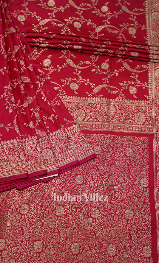 Rani Pink Mashru Satin Silk Banarasi Saree With Jaal Pattern