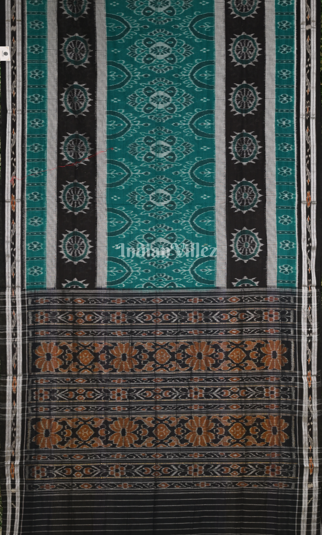 Green Black Pasapali  Triple Layer Odisha Ikat Sambalpuri Cotton Saree