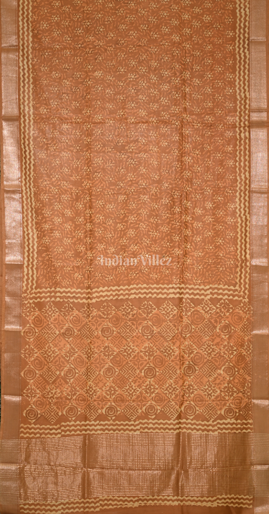 Mustard Yellow Block Printed Dabu Cotton Saree