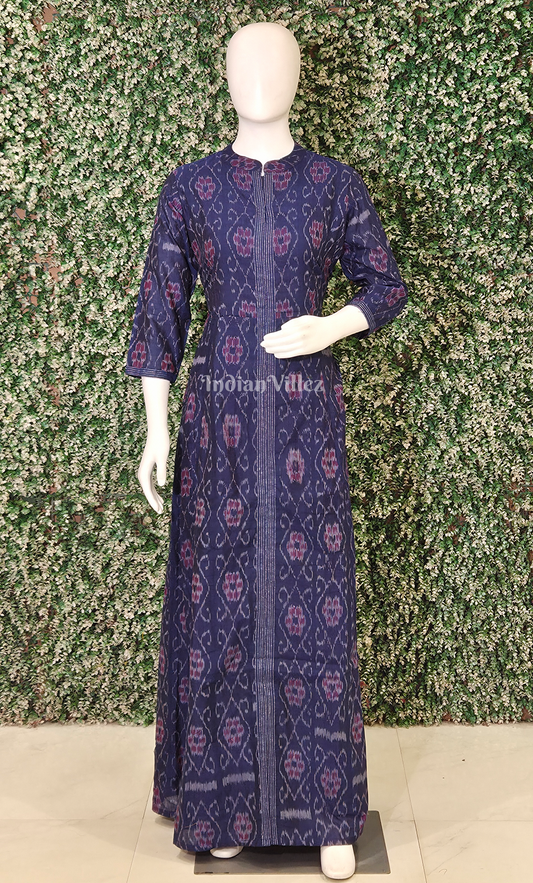 Blue Flower Design Odisha Ikat Designer Gown For Women 