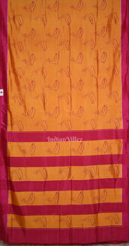Mustard Yellow Maroon  Dolphin Theme Contemporary Designer Silk Saree 