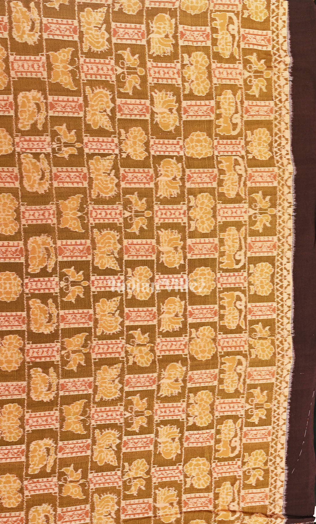 Mustard Yellow Butetrfly Theme Sambalpuri Ikat Cotton Fabric
