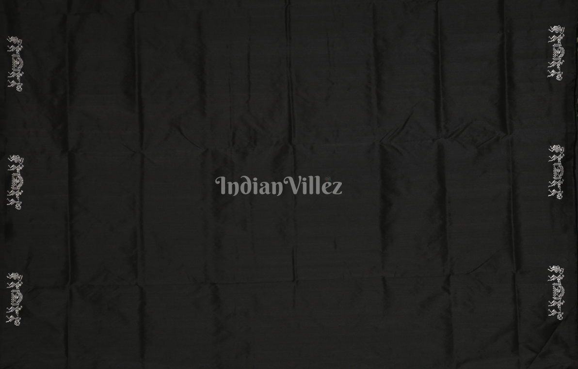 Green Black Tribal Doli Sawari Odisha Ikat Bomkai Sambalpuri Silk Saree