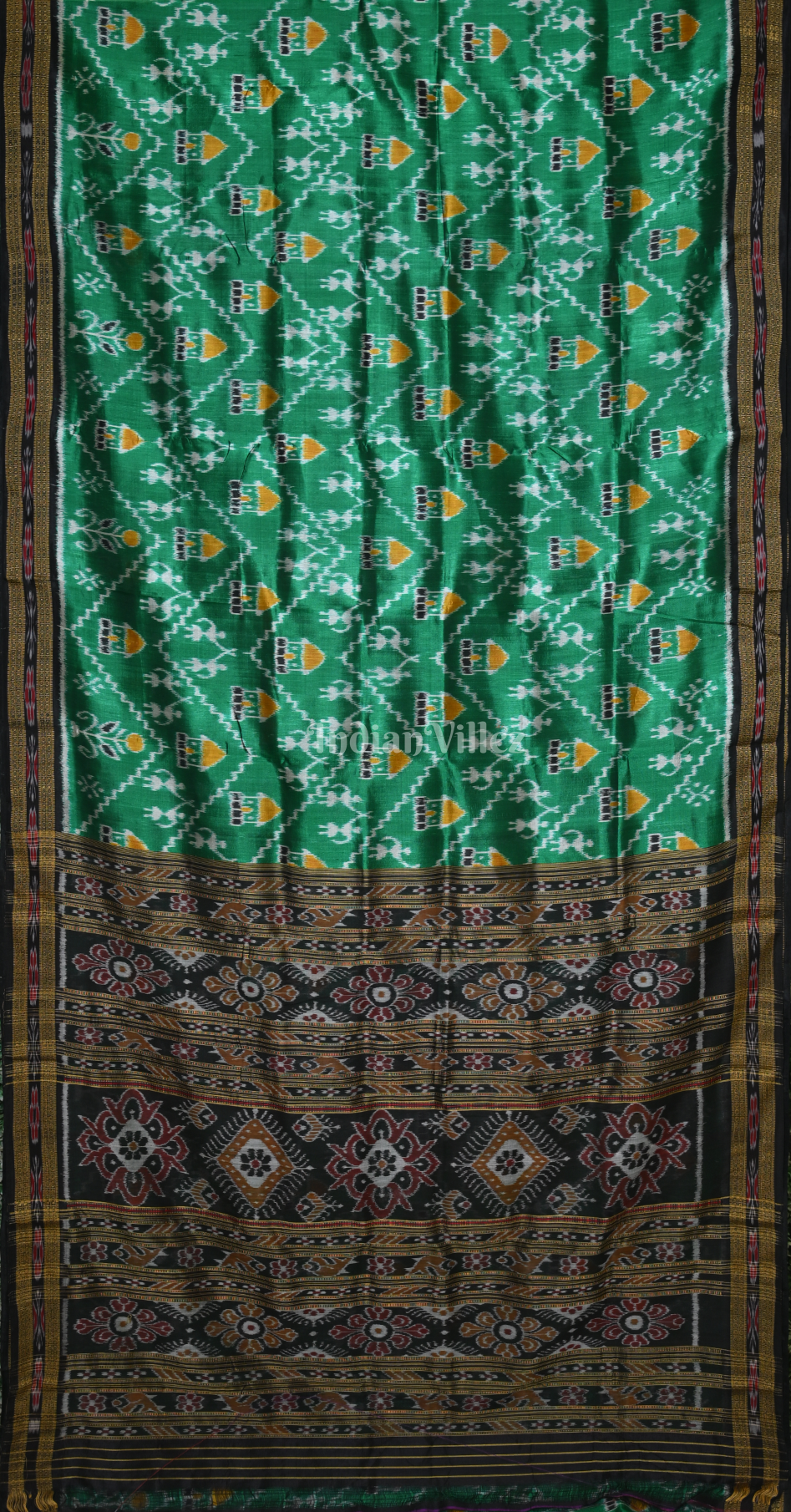 Green Black House Tribals Odisha Ikat Khandua Silk Saree 