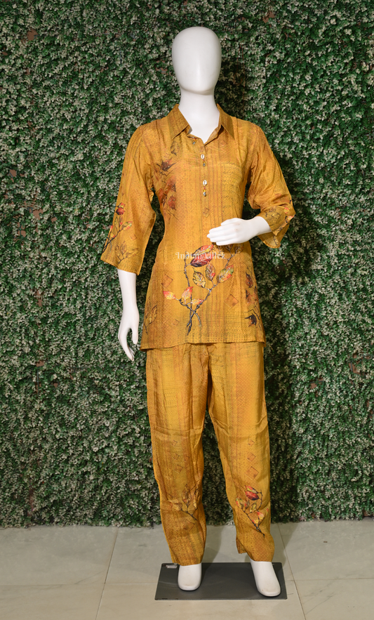 Designer Mustard Yellow  Printed Kurta & Pant Set-(Co-Ords Set) 