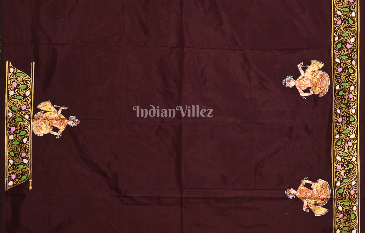 Maroon Doli Barat Hand-Painted Pattachitra Saree 