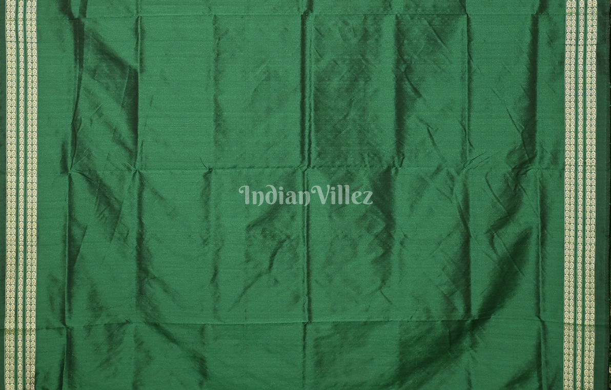 Bottle Green Black Tribal Motif Odisha Ikat Sambalpuri Silk Saree 