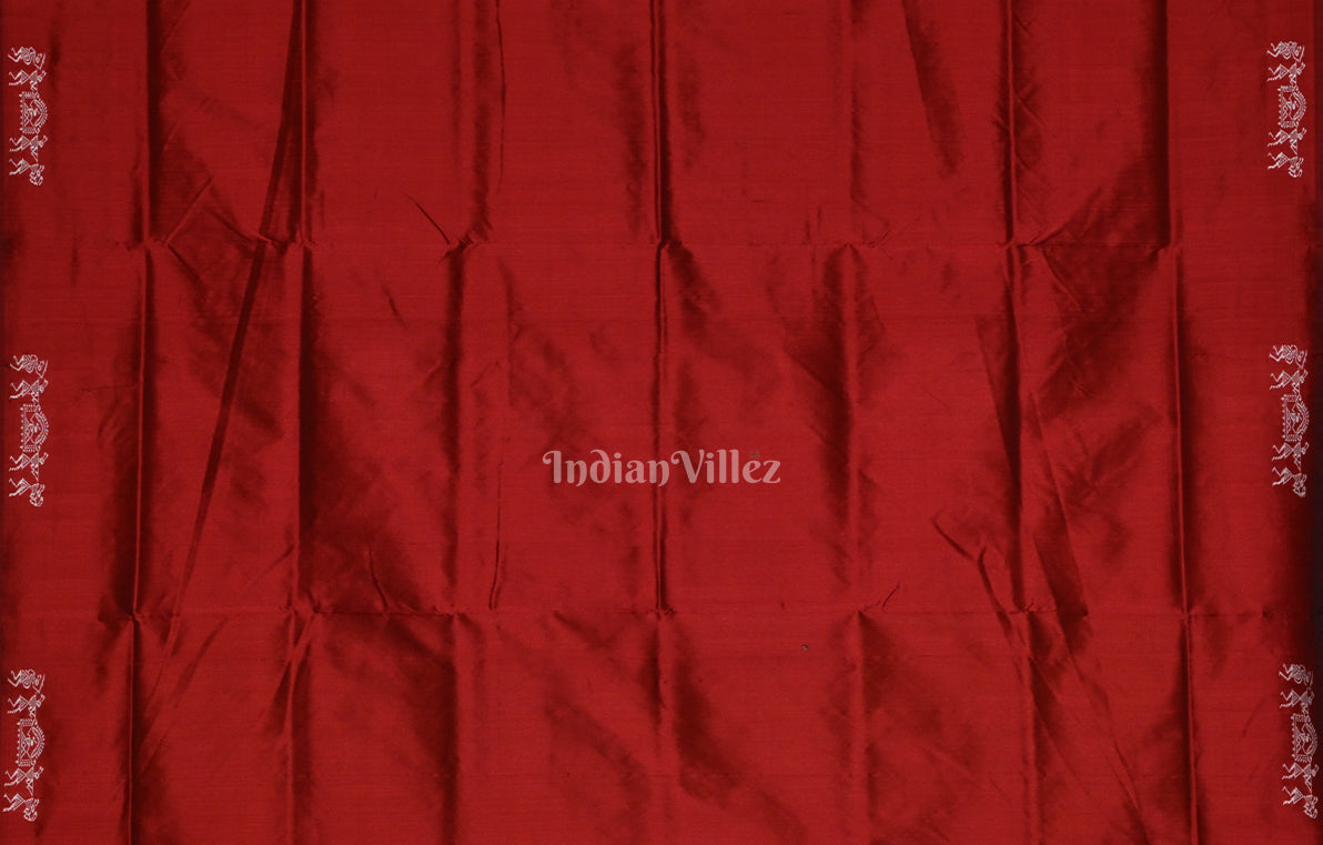 Green Red Tribal Doli Sawari Odisha Ikat Bomkai Sambalpuri Silk Saree
