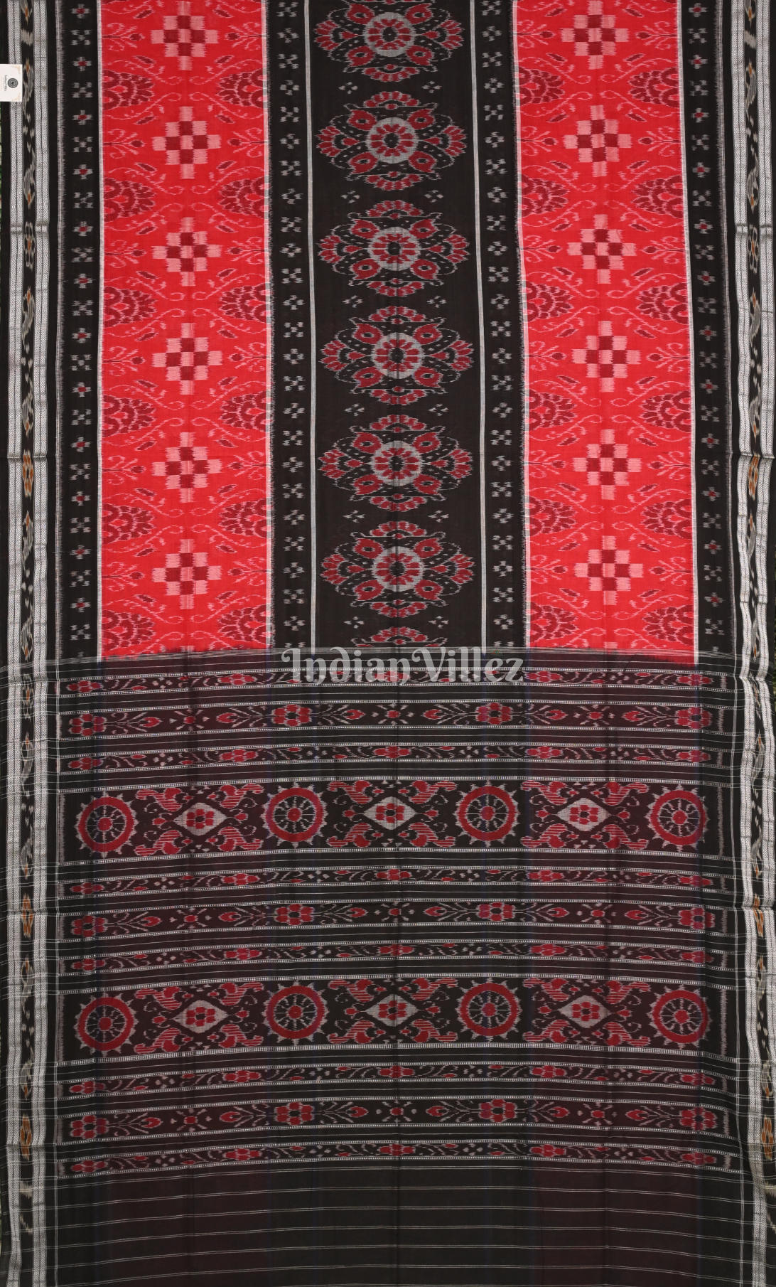 Red Black Flower Pasapali Sambalpuri Pure Cotton Saree