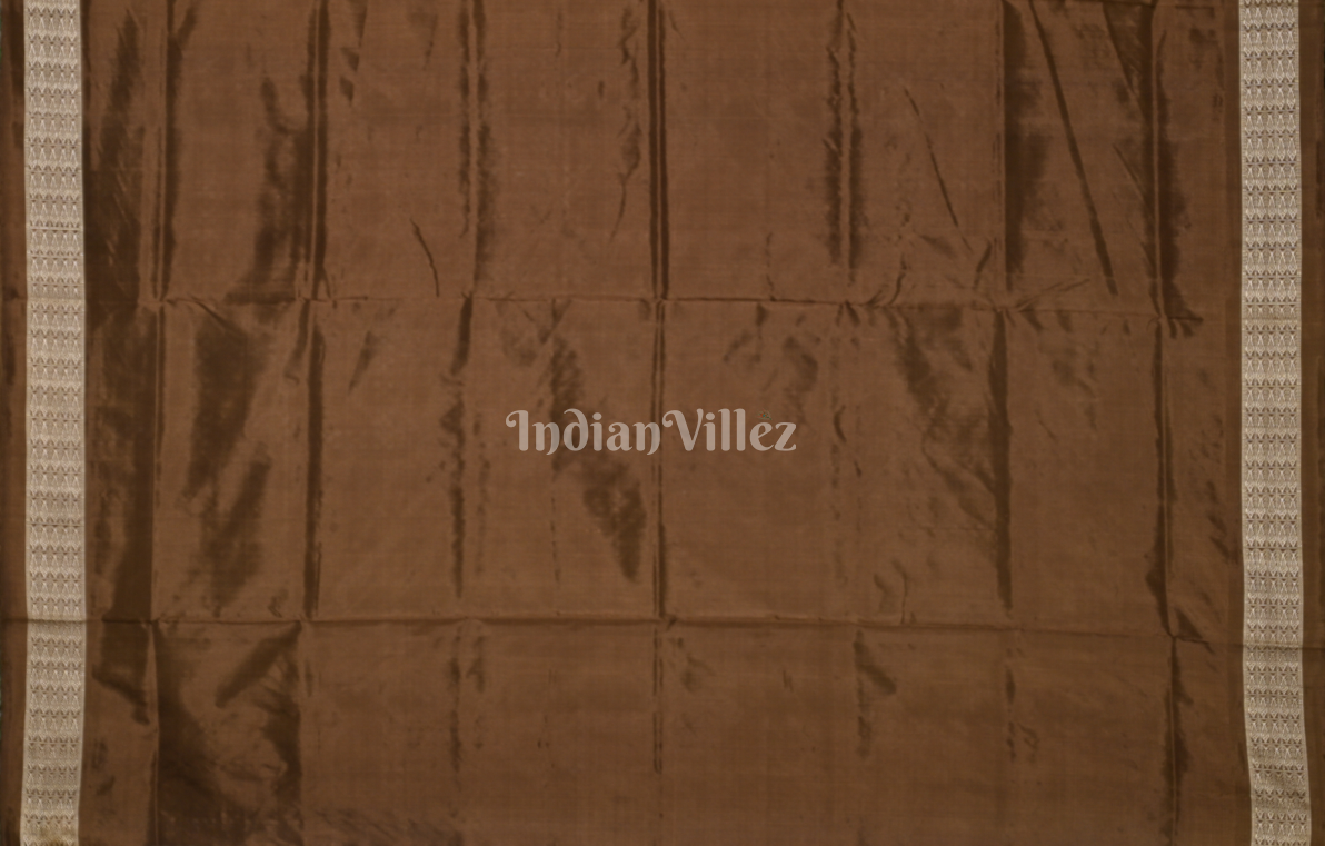Blue Brown Pasapali Odisha Ikat Sambalpuri Silk Saree with Jhoti Anchal