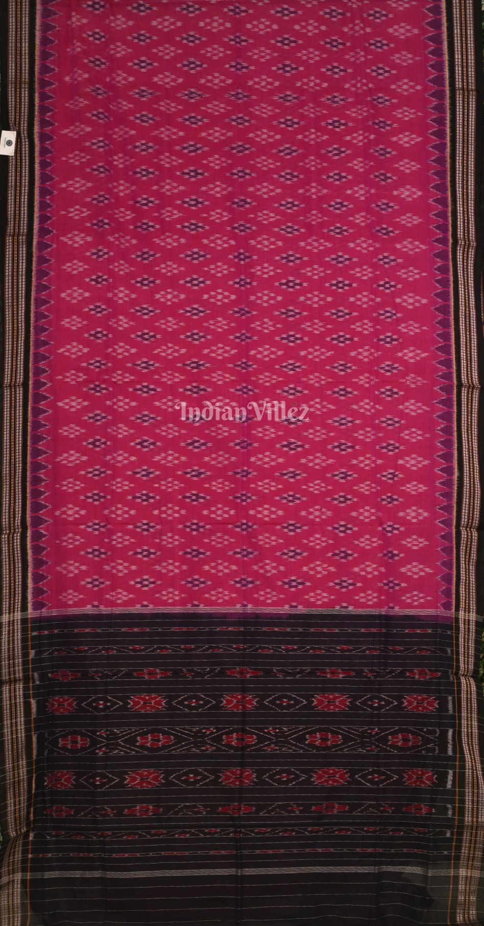 Rani Pink Black Pasapali Odisha Ikat Maniabandha Cotton Saree 