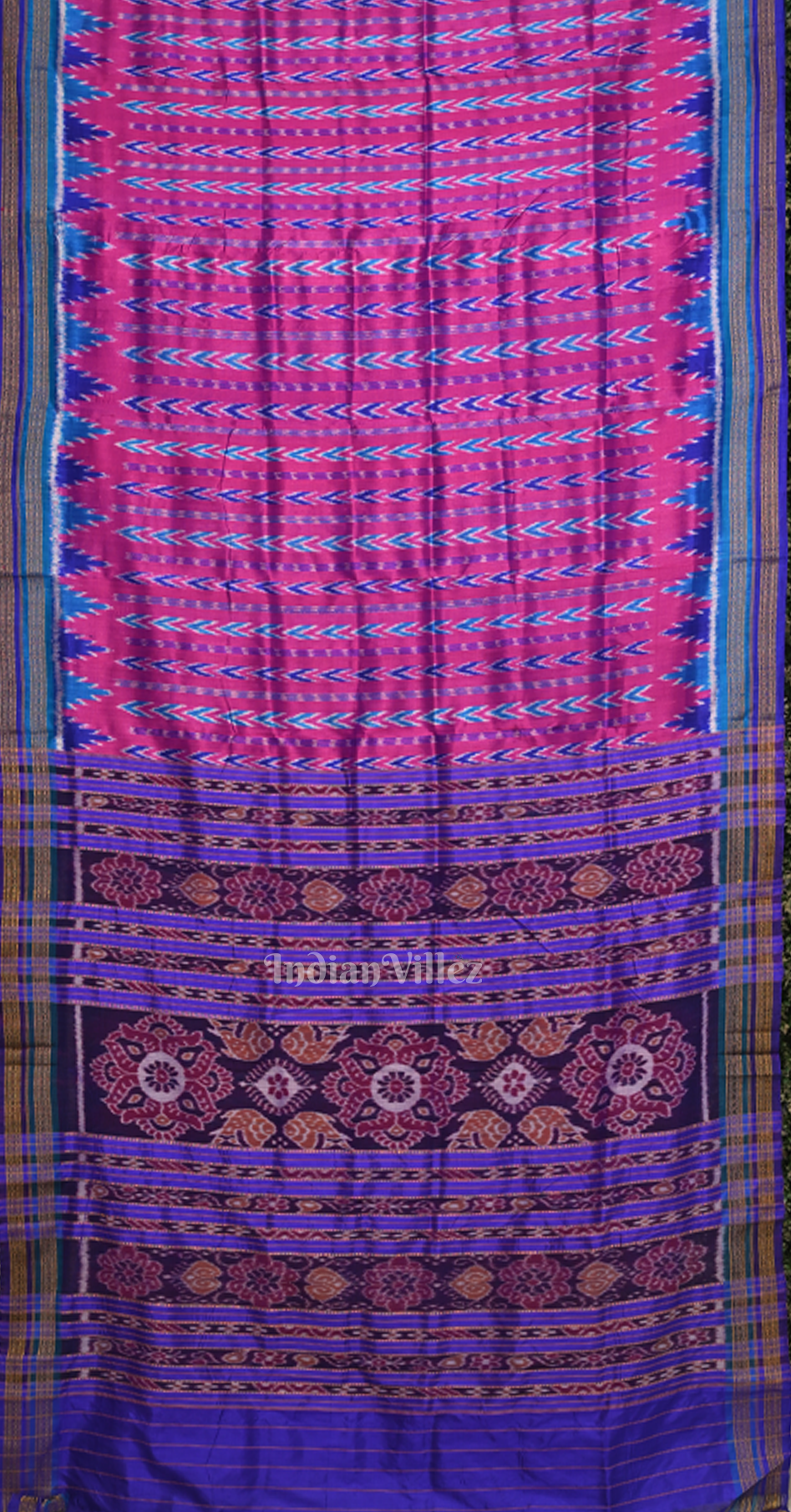 Purple Blue Temple Border Odisha Ikat Khandua Silk Saree