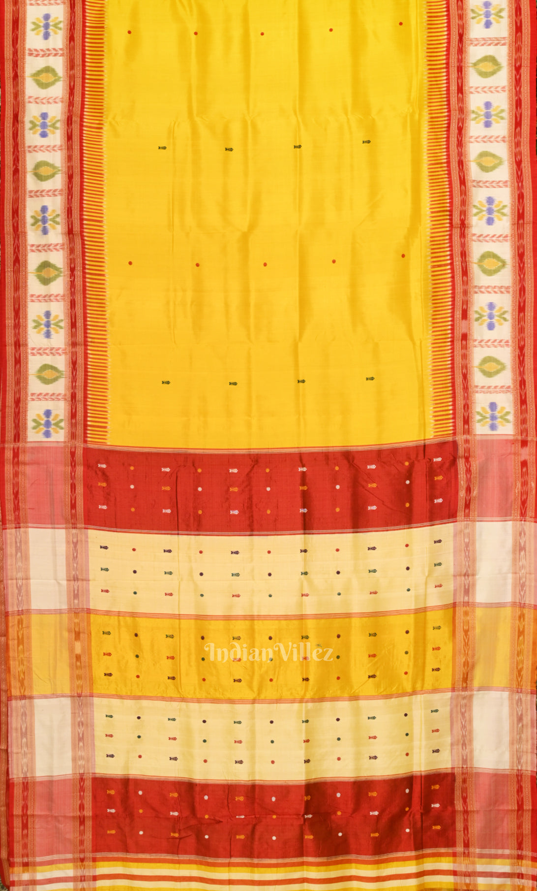 Yellow Red Kathiphera Odisha ikat Khandua Silk saree 