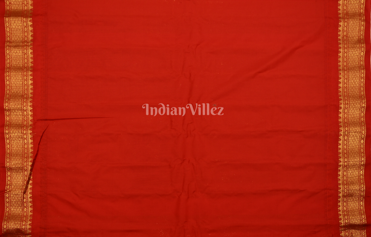 Olive Green Red Butta Design Pure Gadwal Silk Saree 