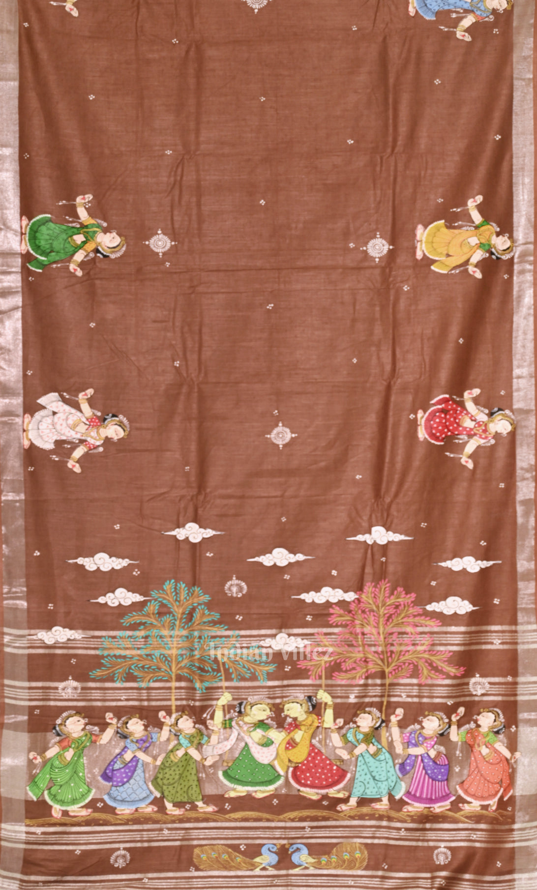 Light Maroon Raja Doli Theme Hand-Painted Pattachitra Saree