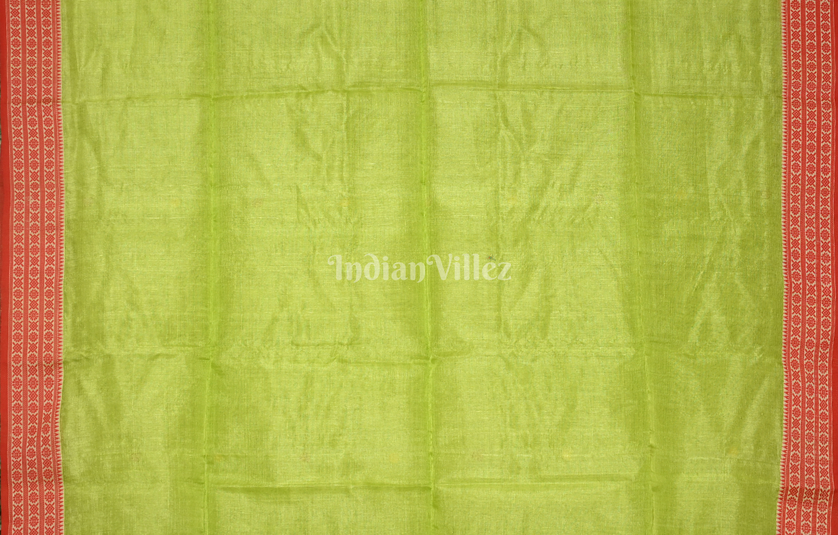 Parrot Green Red Buti Design Tussar Silk Jamdani Saree 