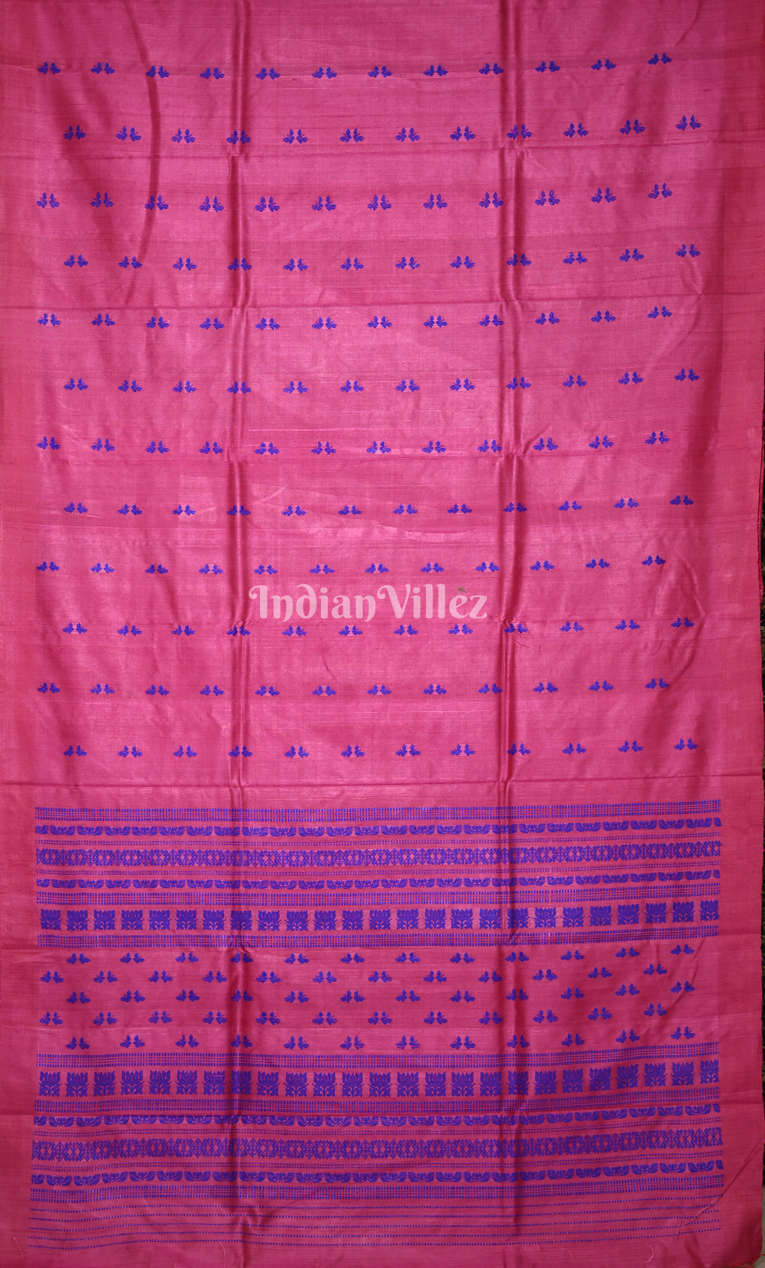Pink Blue Butterfly Motif Fine Gopalpur Tussar Silk Saree 