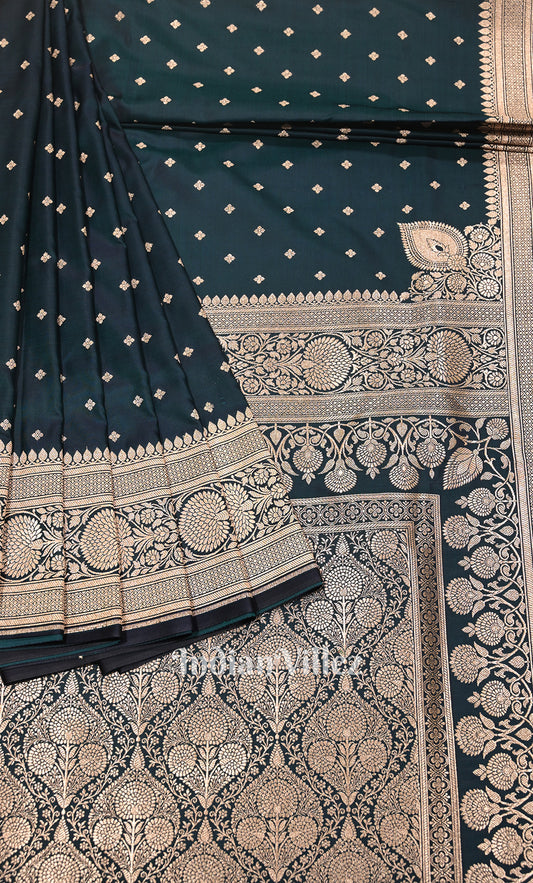 Bottle Green Pure Mashru Satin Silk Banarasi Saree 