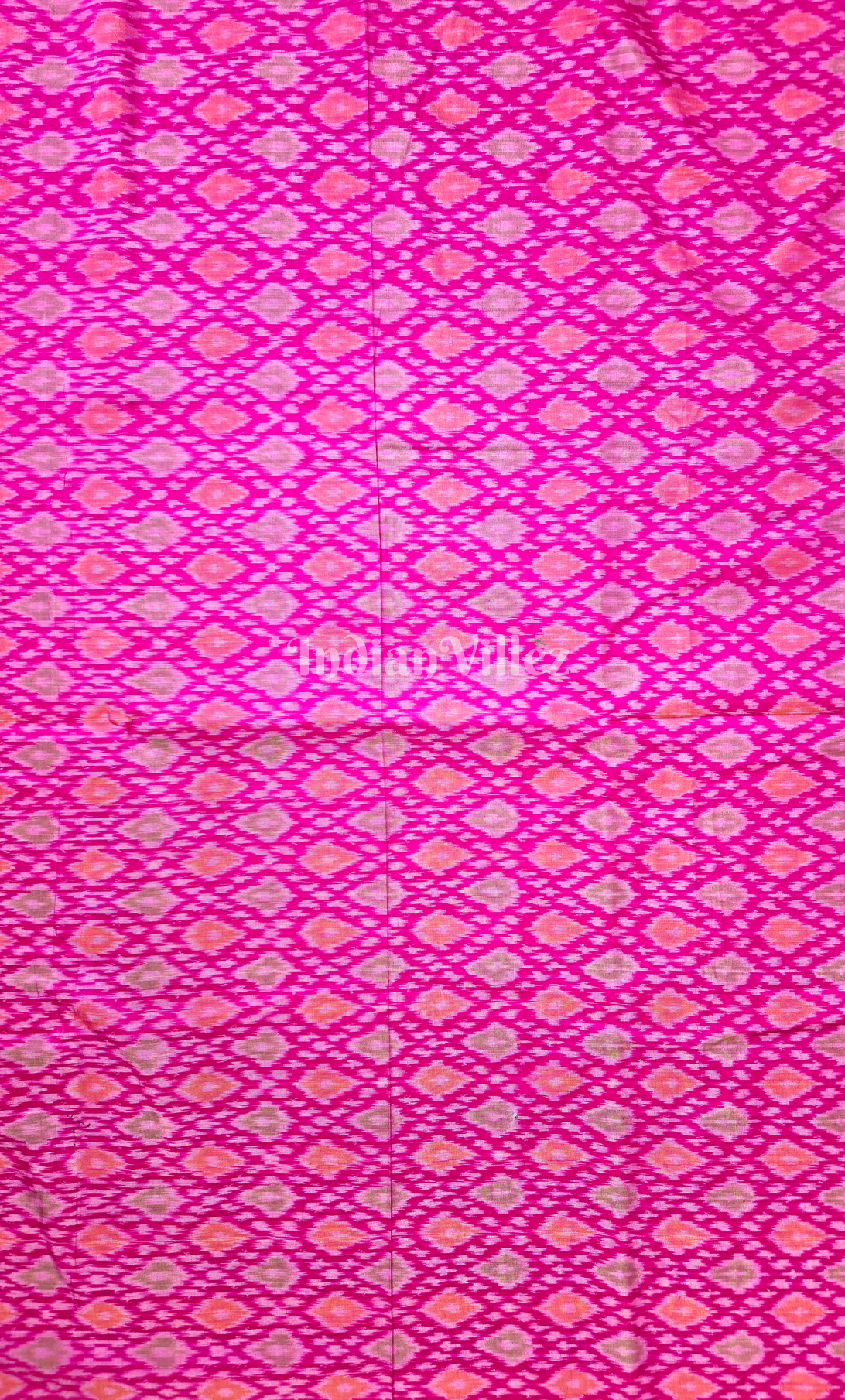 Rani Pink Handwoven Pochampally Ikat Silk & Cotton (Sico) Fabric
