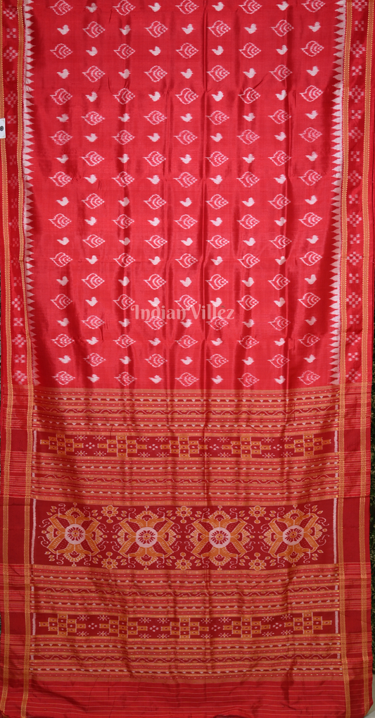 Maroon Sankha Motif  Pasapali Border Odisha Ikat Khandua Silk Saree 