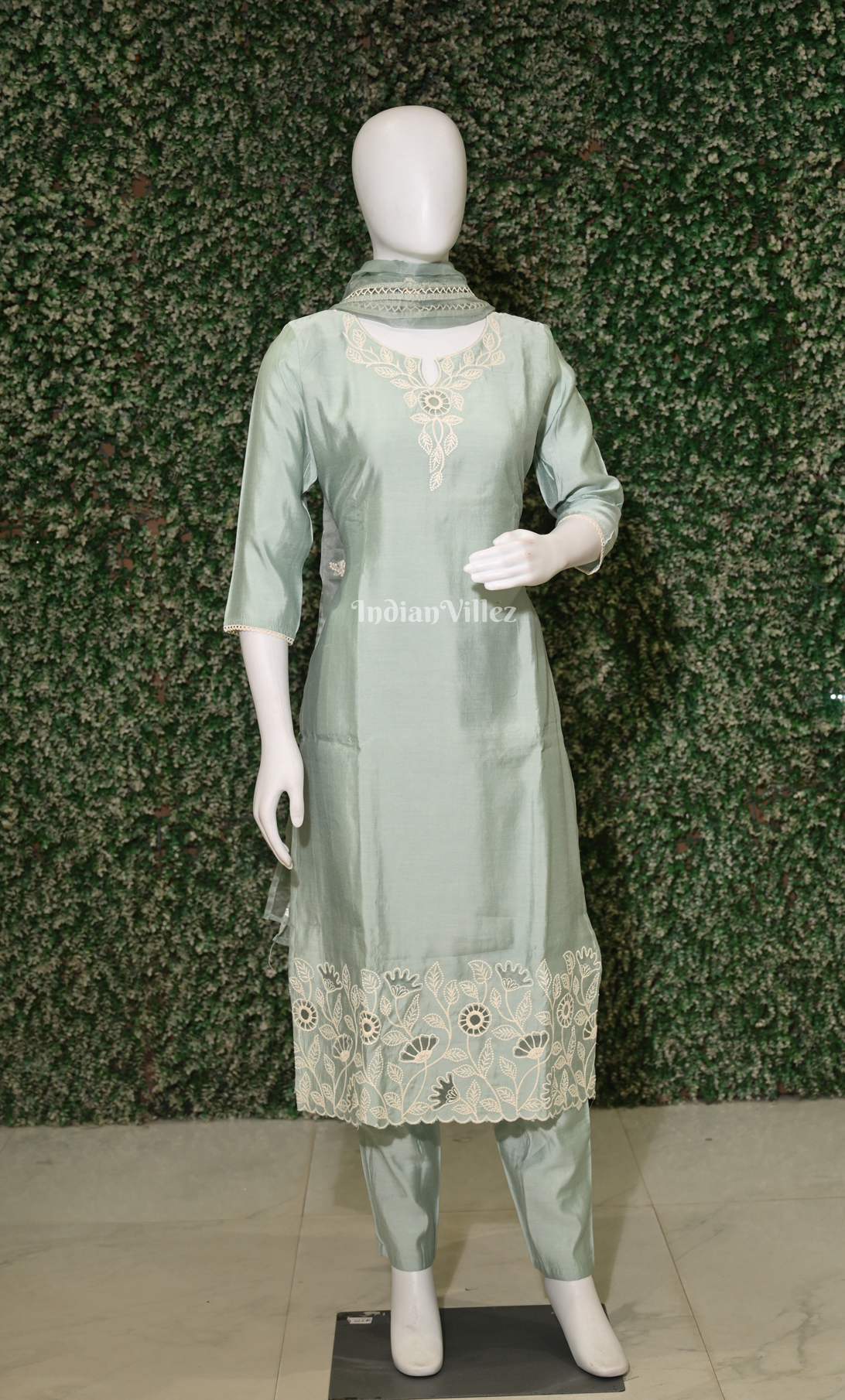 Light Blue Embroidered  Kurta Pant with Dupatta Set 