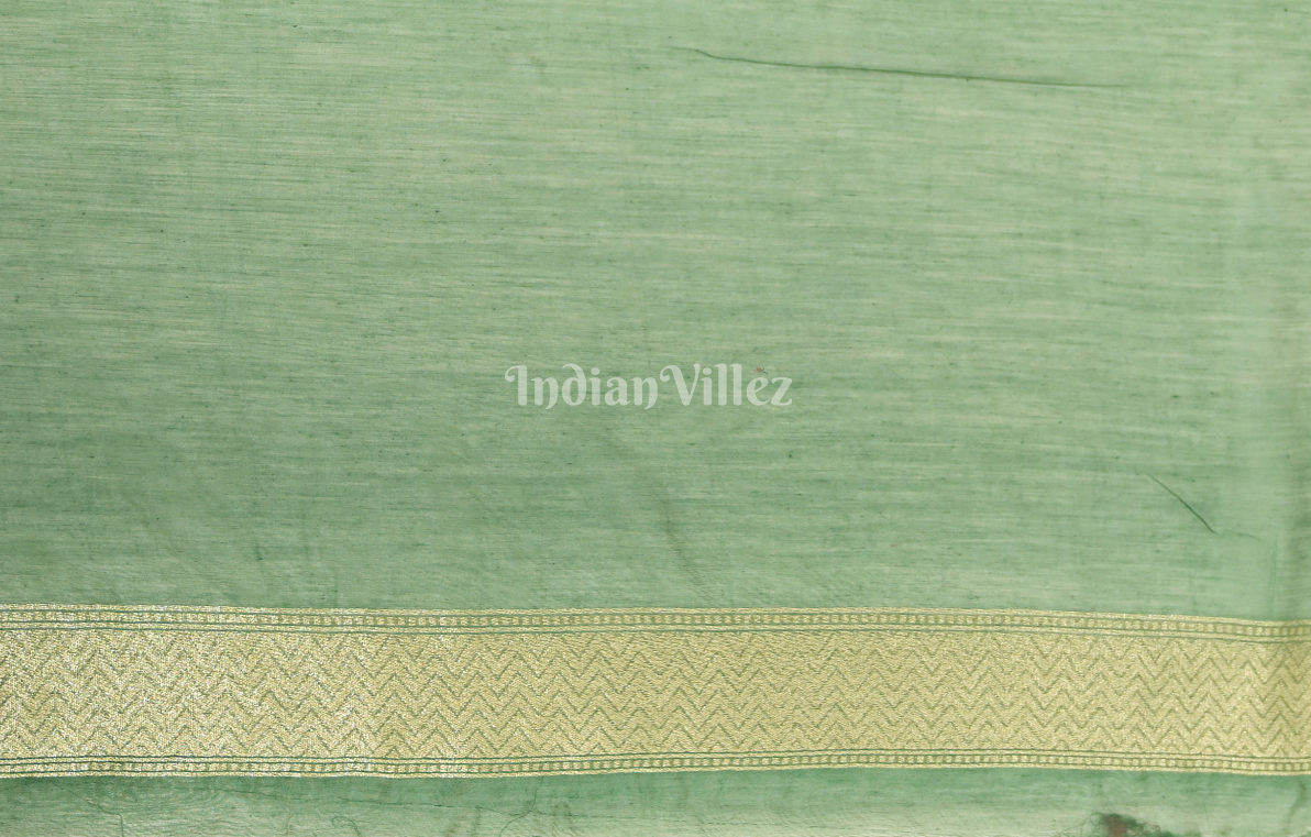 Black Green Floral Work Pure Mashru Satin Silk Banarasi Saree 