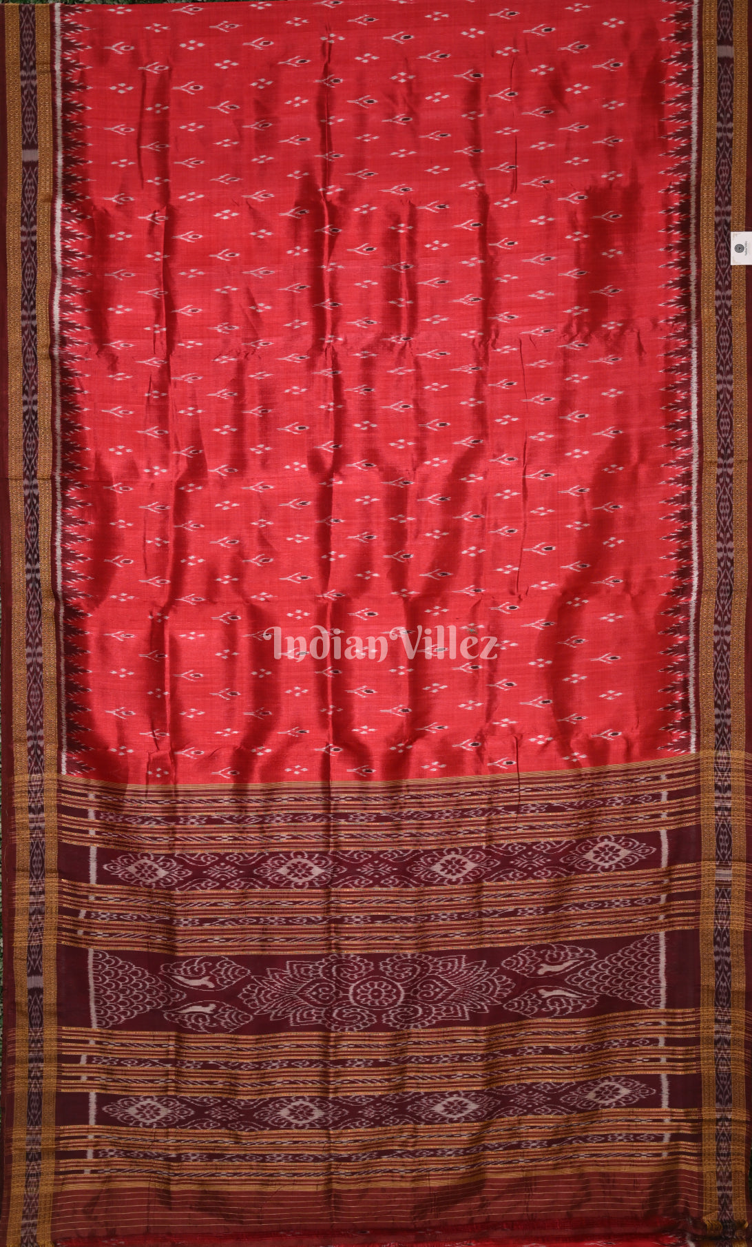 Red Coffee Mayur Chandrika Odisha Ikat Khandua Silk Saree 