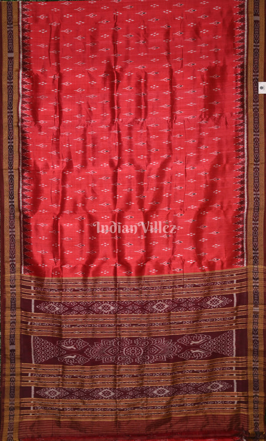 Red Coffee Mayur Chandrika Odisha Ikat Khandua Silk Saree 