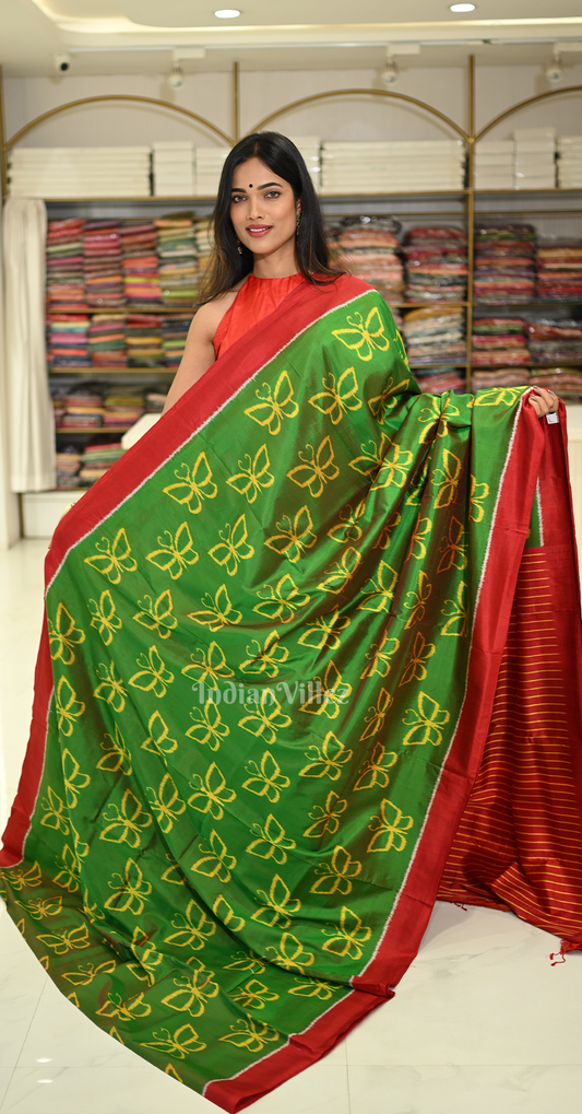 Green Yellow Butterfly Theme Contemporary Designer Silk Saree