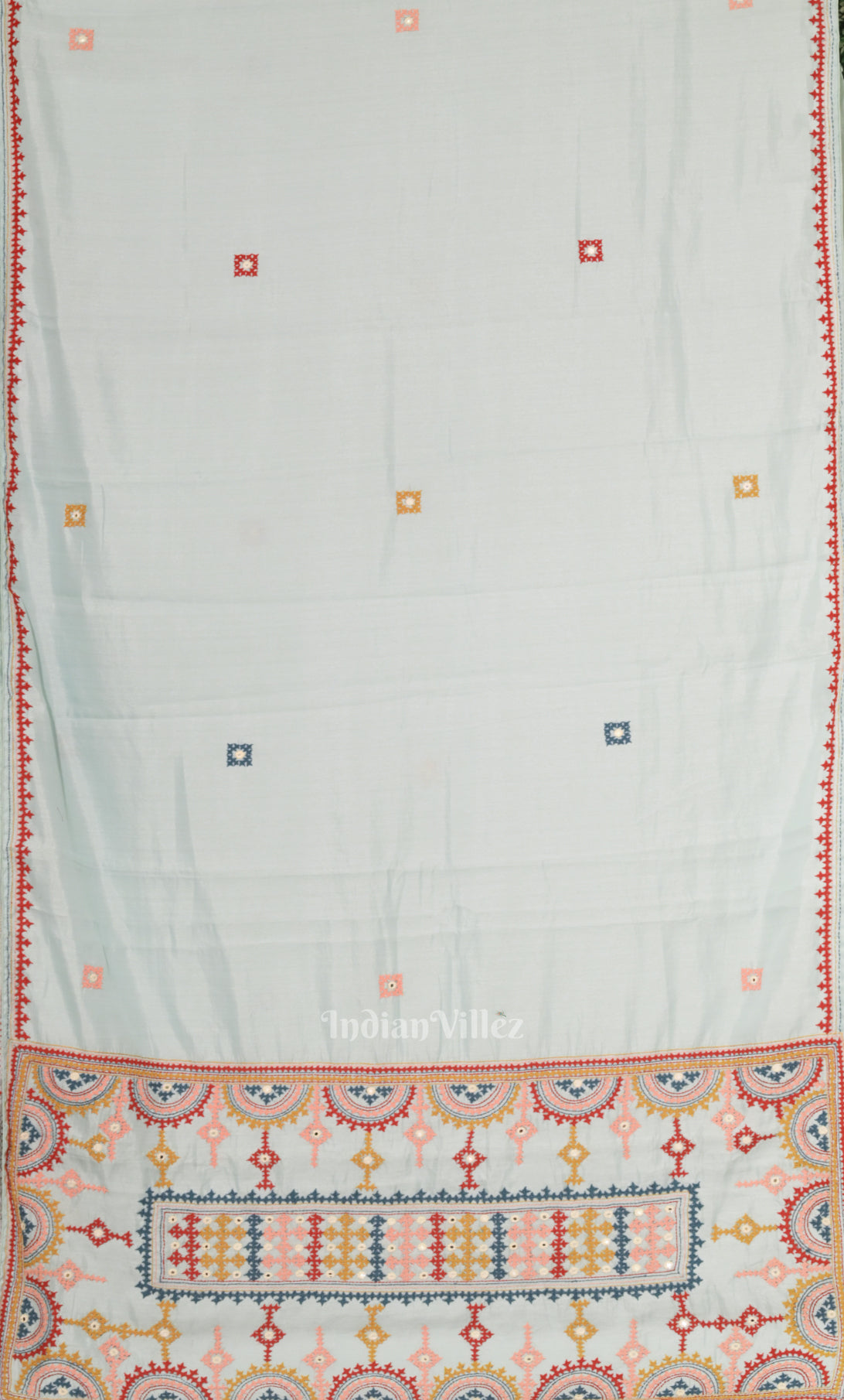 White Tussar Silk Saree with Hand Embroidery Work