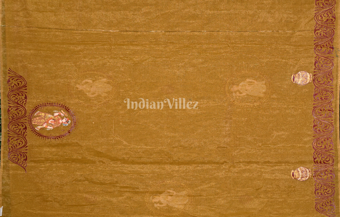 Mustard Yellow Golden Shringar Raas Hand- Painted Pattachitra Saree (Tissue)