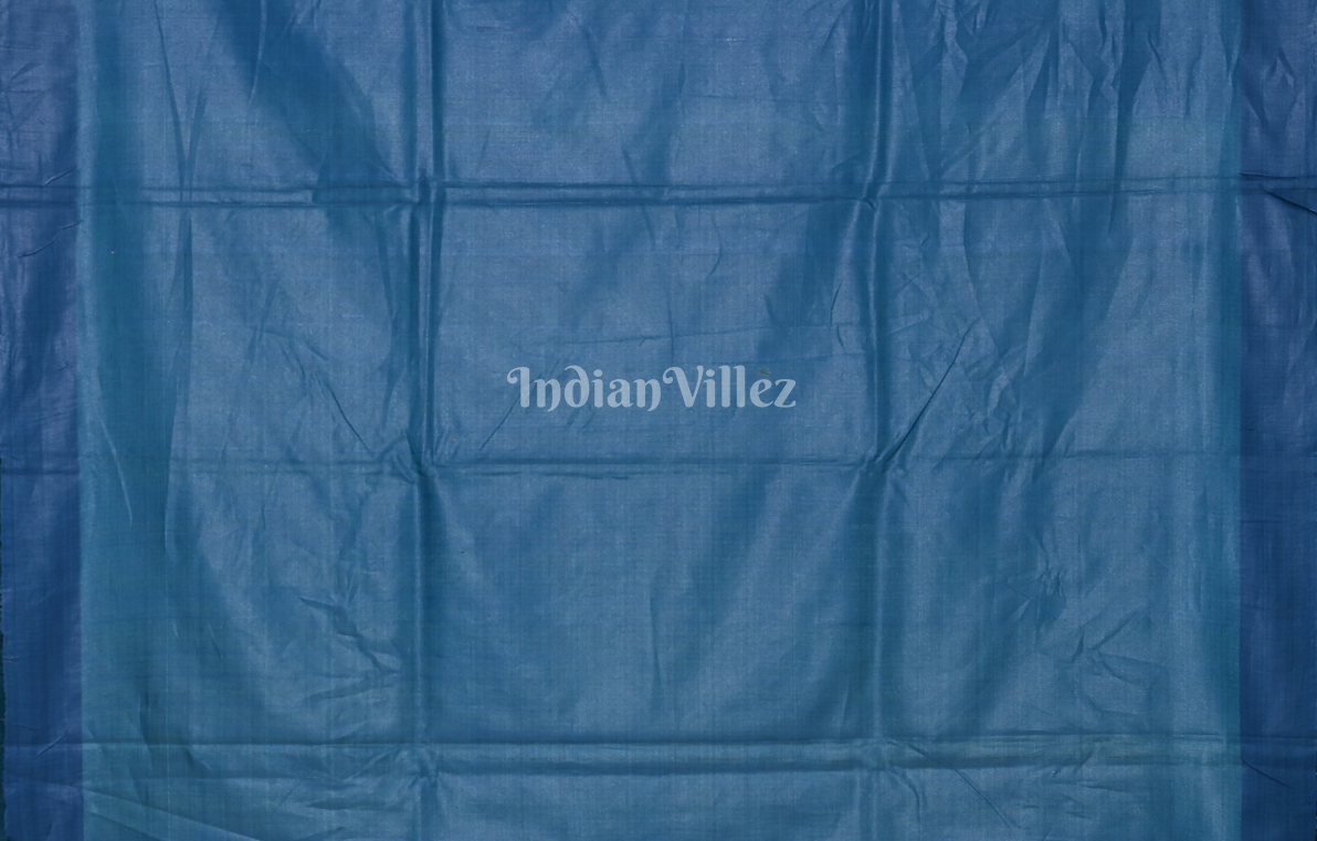   Brick Red Gopalpur Tussar Silk Saree with  Blue Temple Border & Anchal 