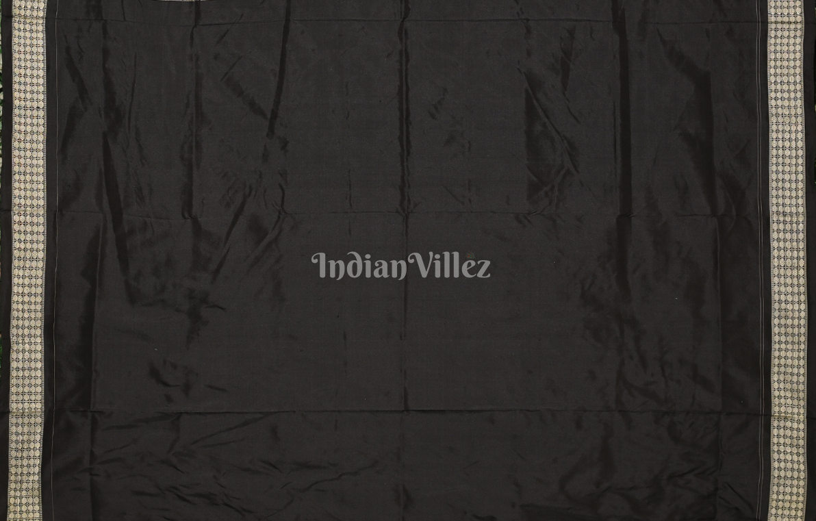 Black Buti Design Lotus Pond Theme Odisha Ikat Sambalpuri Silk Saree