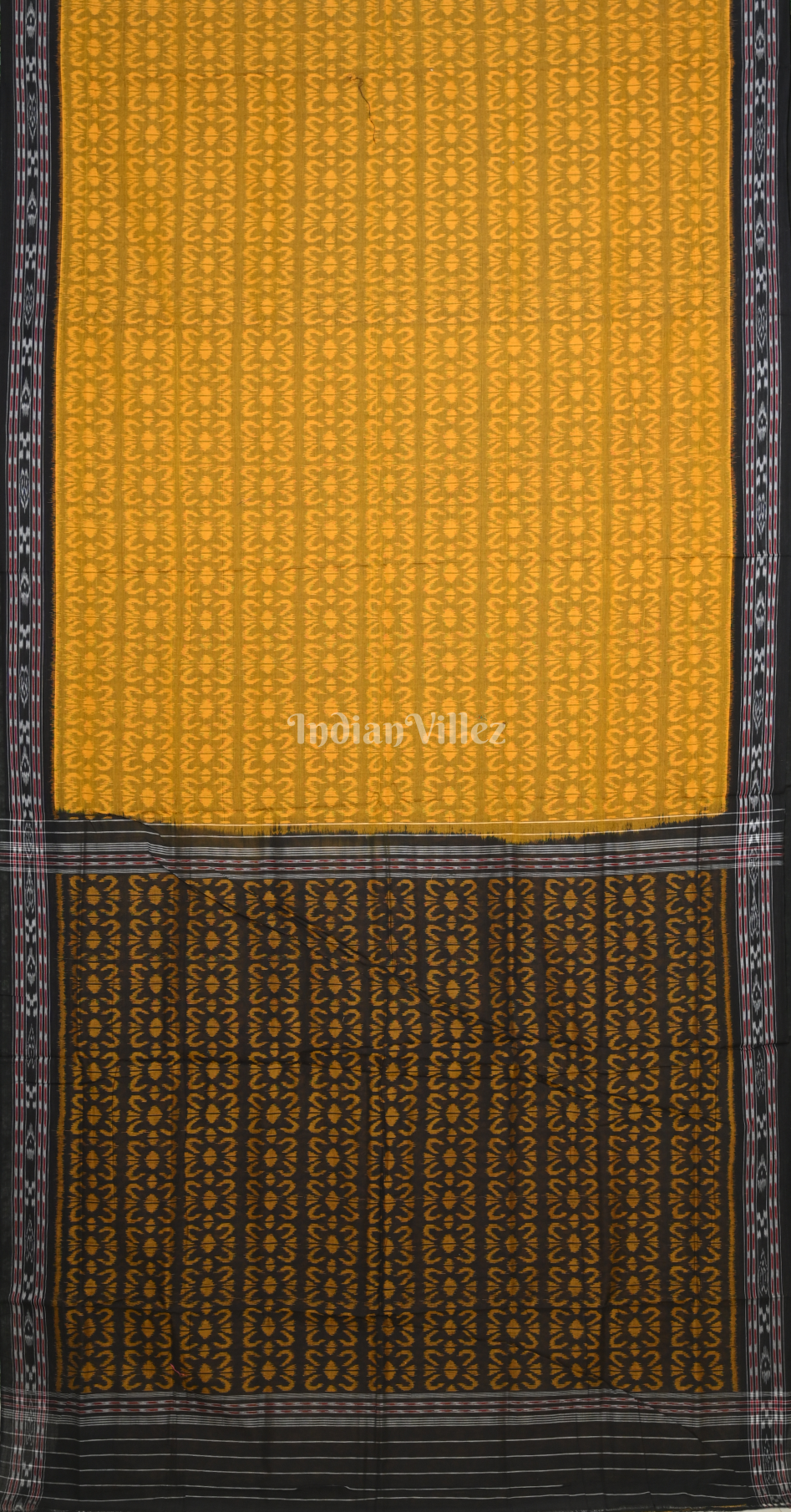 Yellow Black Flower Scot Odisha Ikat Sambalpuri Cotton Saree