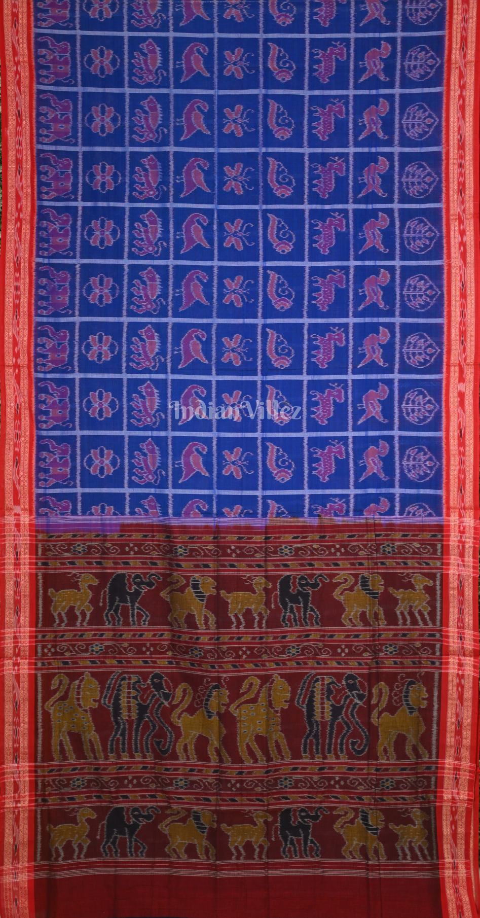 Royal Blue Maroon Nabakothi Odisha Ikat Sambalpuri Pure Cotton Saree 