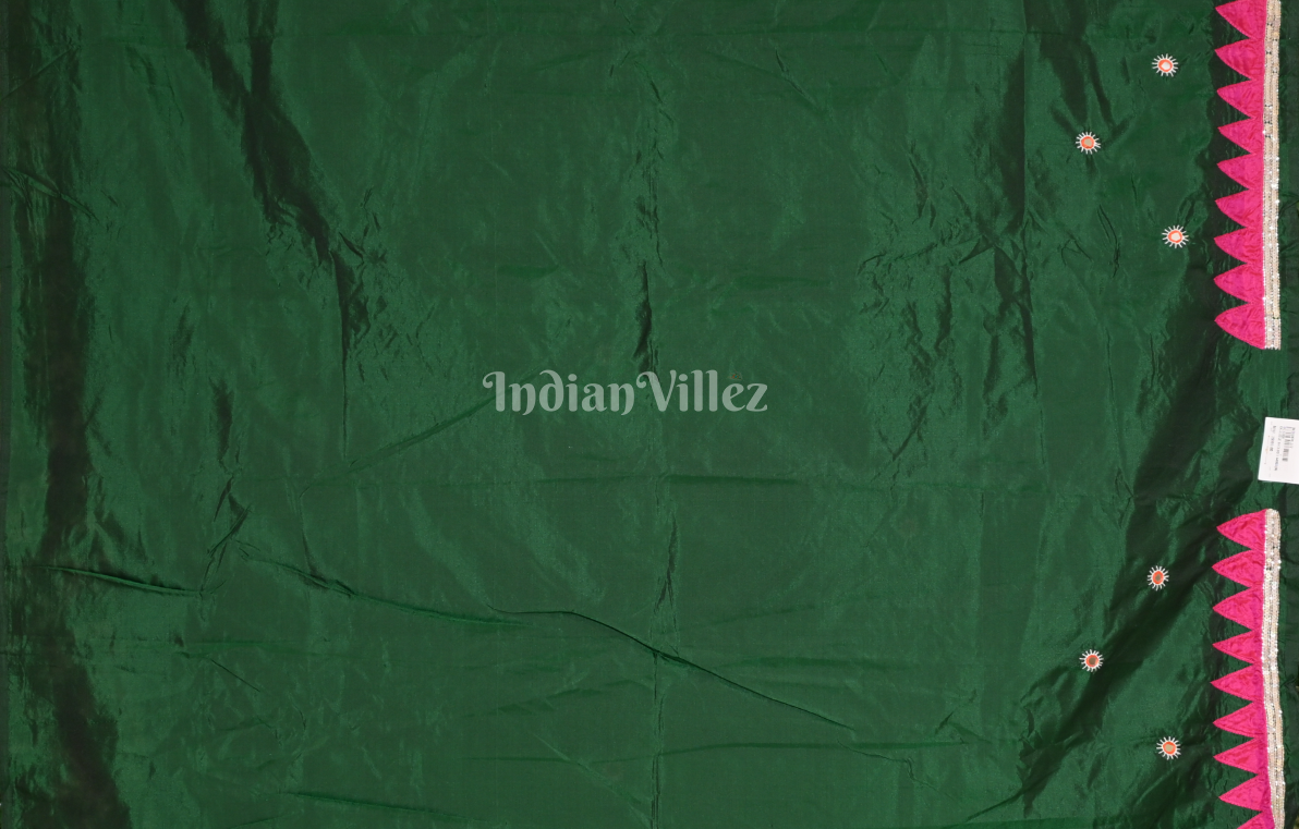 Bottle Green Rani Pink Hand Embroidered Applique Work Saree