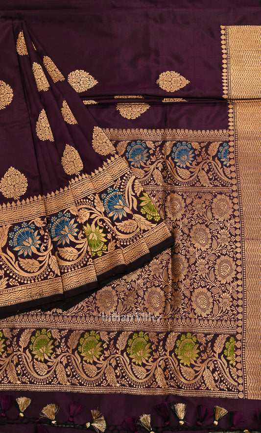 Mulberry Purple Pure Katan Silk Banarasi Saree