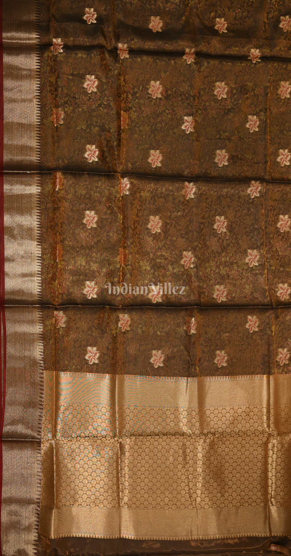 Maroon Two Tone Tissue Organza Weaving Saree