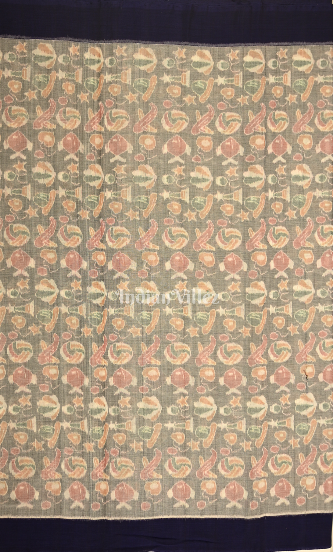 Grey Blue Odisha Ikat Sambalpuri Cotton Fabric 