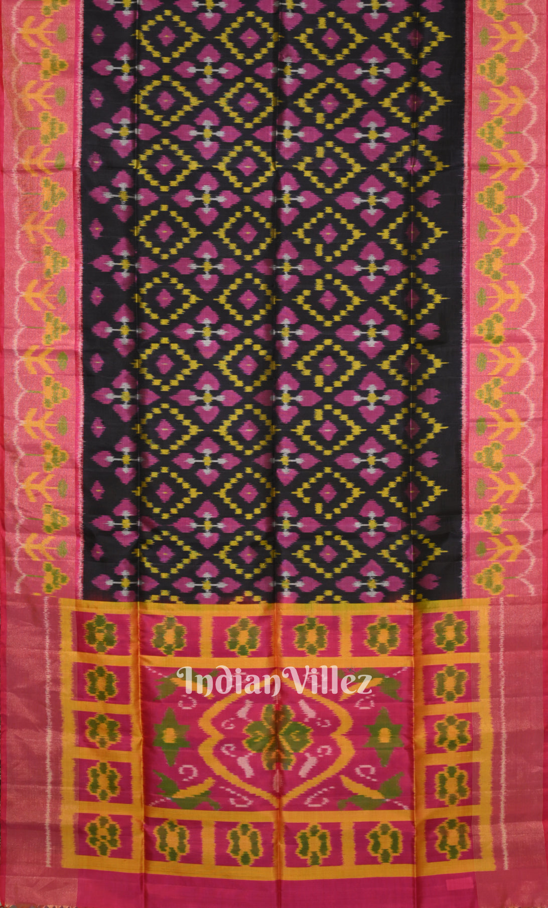Black Pink Pochampally Ikat Silk Saree 