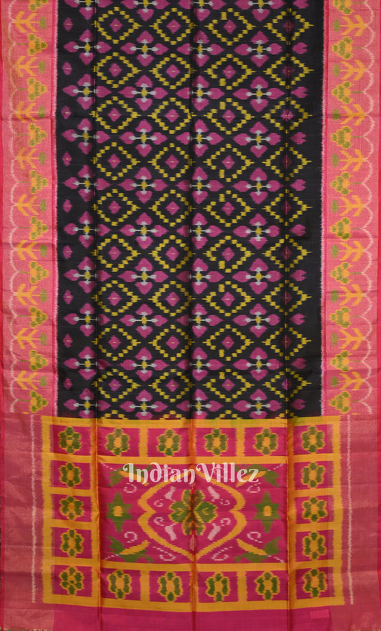 Black Pink Pochampally Ikat Silk Saree 