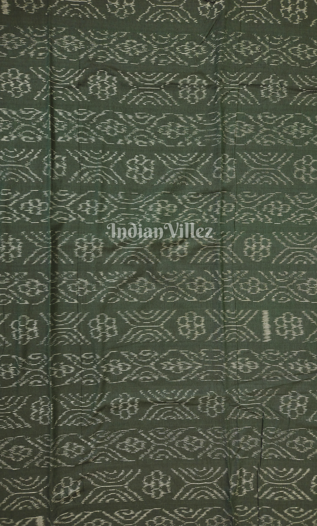 Leaf Green Floral Motif Odisha Ikat Sambalpuri Cotton Fabric
