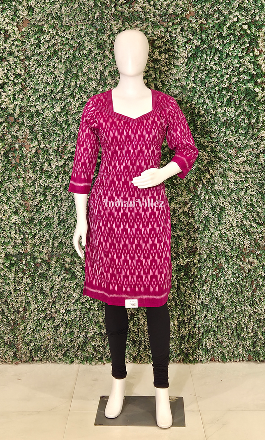Magenta Pink Odisha Ikat Designer Cotton Kurti for Women