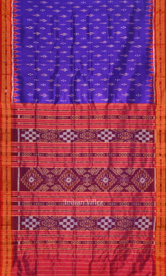 Royal Blue Red Mayur Chandrika Odisha Ikat Khandua Silk Saree