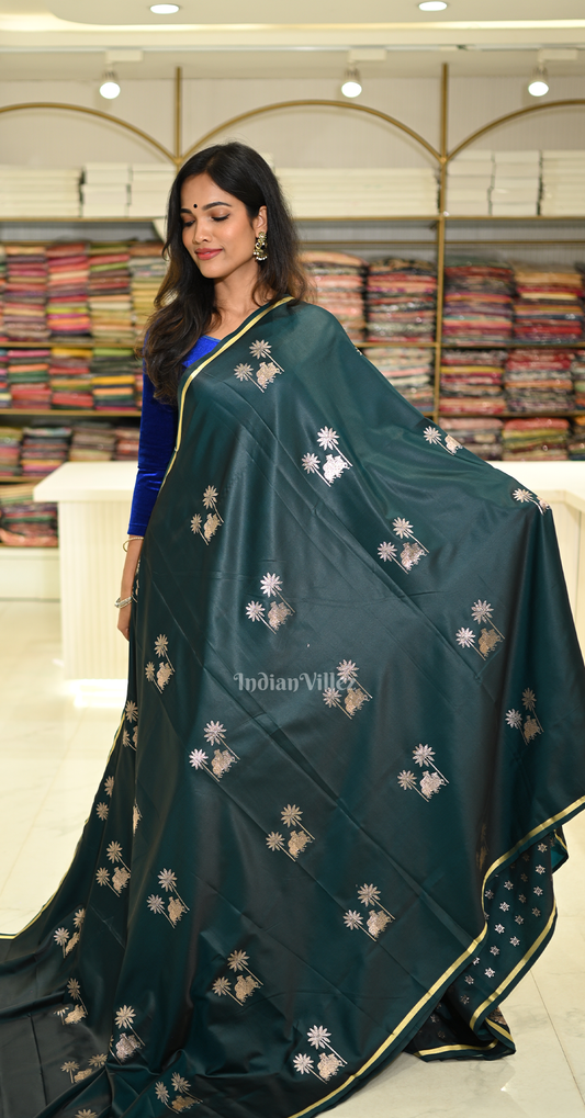 Bottle Green Mashru Satin Banarasi Silk Saree with Pichwai Motif