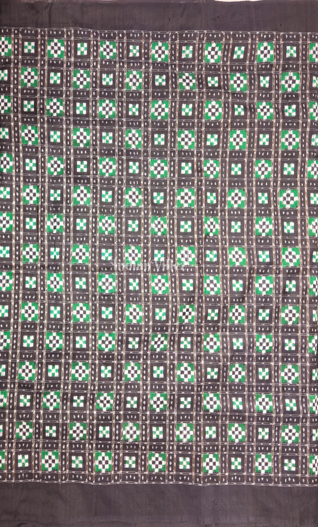 Black Green Pasapali Odisha Ikat Sambalpuri Silk Fabric