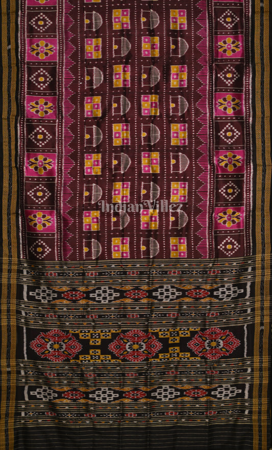 Chocolate Brown Black Odisha Ikat Khandua Silk Saree