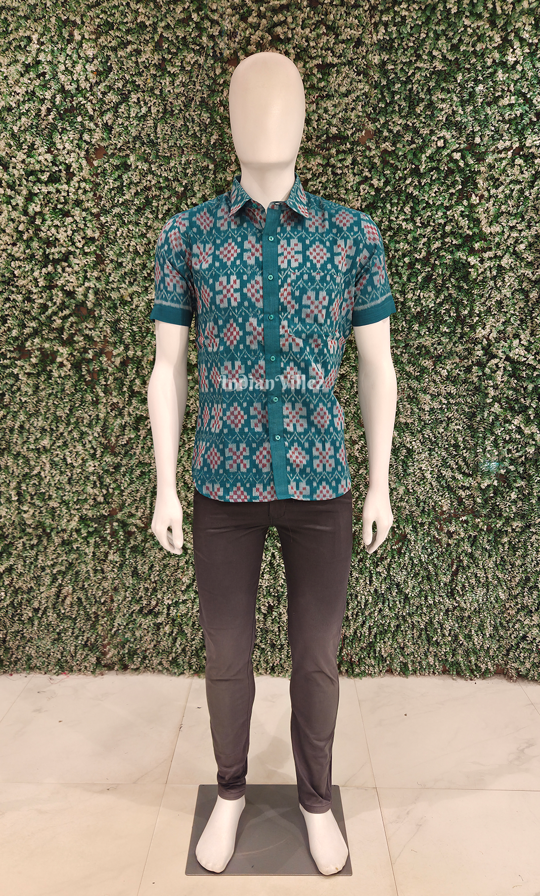 Blue Maroon Odisha Ikat Cotton Half Sleeve Shirt for Men 