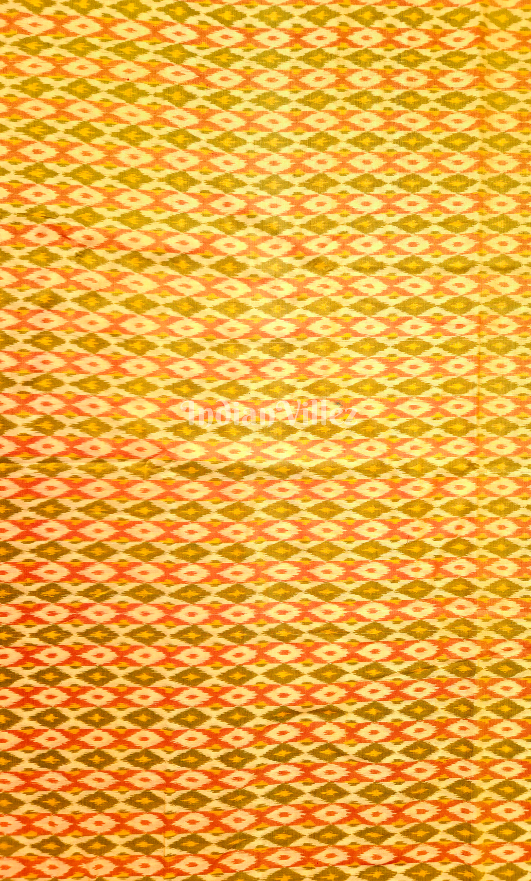 Mustard Yellow Mehendi Green Handwoven Pochampally Ikat Cotton Fabric 