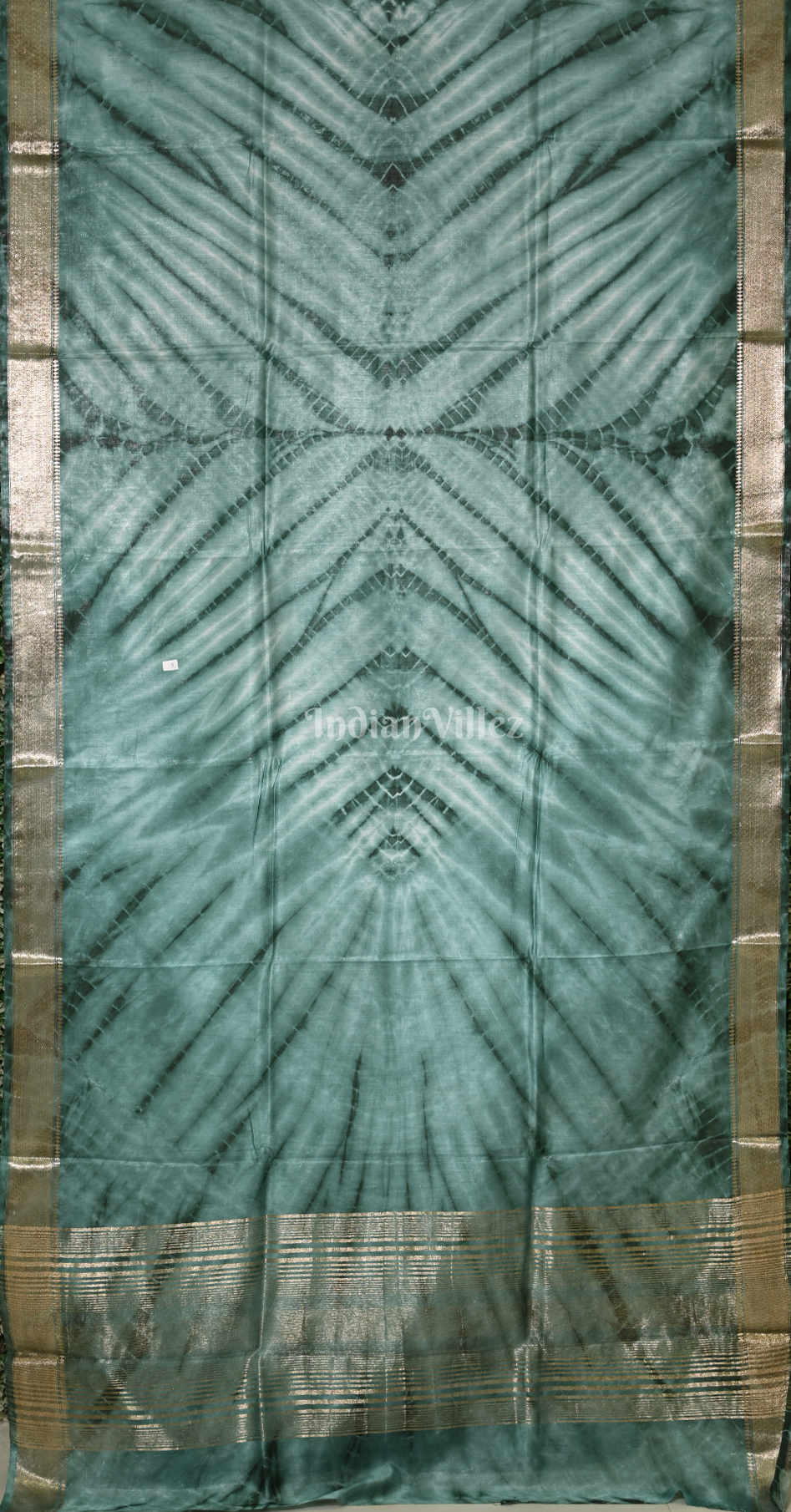 Teal Blue Block Printed Shibori Cotton Saree 